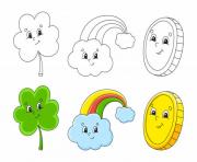 Coloriage fete saint patrick shamrock trefle arc ciel magique piece or   Copie